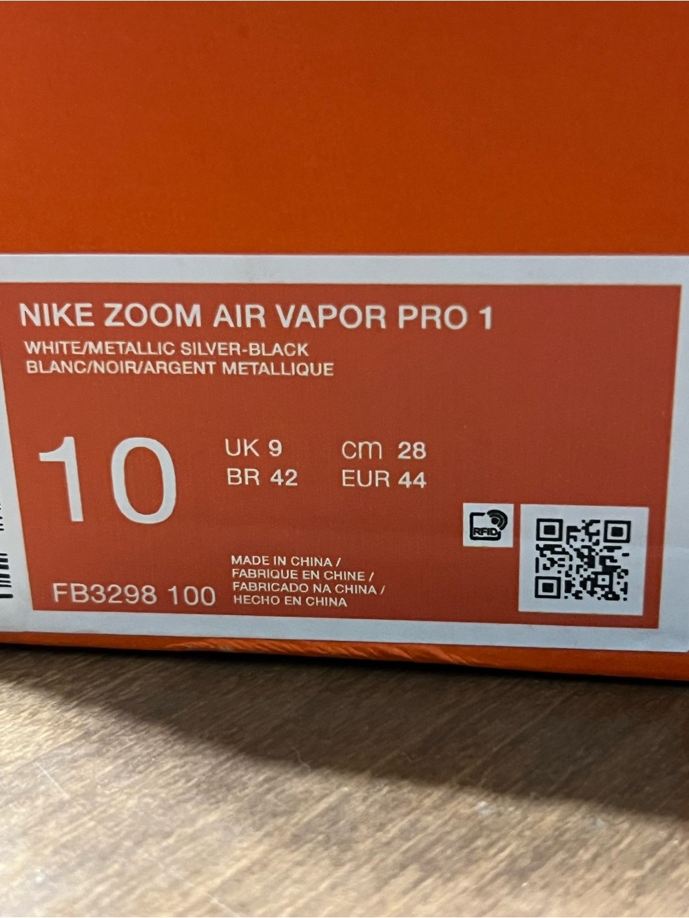 Nike Zoom Air Vapor Pro 1 White/Metallic Silver/Black – Size 10